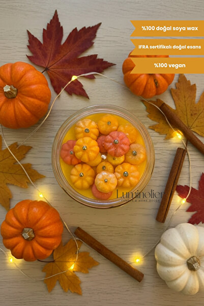 Luminolier Balkabaklı Dekoratif Kokulu Kavonoz Mum | Sonbahar Temalı Soya Mum...
