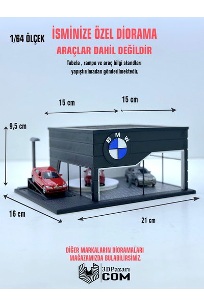 Butik 1/64 Ölçekli Siyah Renk BMW Showroom Tasarımlı Diorama Araç Sergileme G...