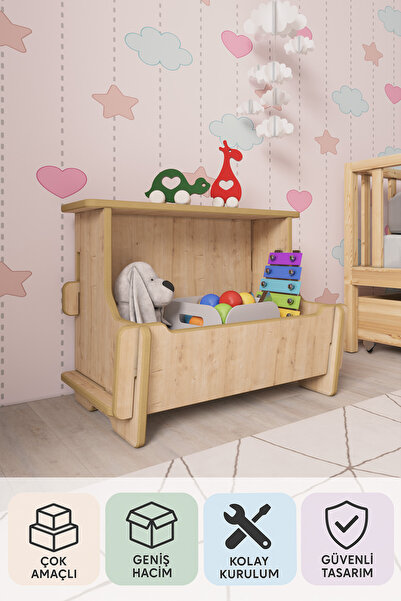zeo wood design Çocuk Odası Düzenleyici Çok Amaçlı Kutu, Oyuncak Kutusu, Oyun...
