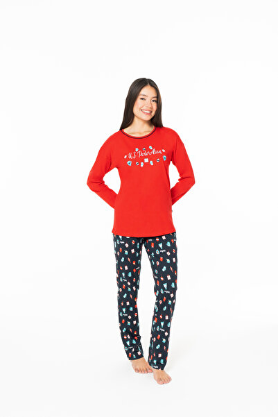U.S. Polo Assn. Set de pijamale roșii pentru femei-RED-M