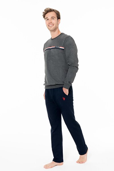U.S. Polo Assn. طقم ملابس منزلية شتوية منسوجة بخيطين للرجال - أنثراسايت-S