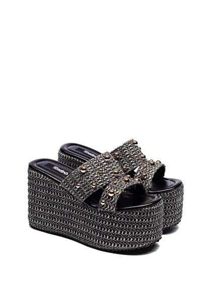 Dedos Γυναικείες ψάθινες πλεκτές παντόφλες με ψηλό τακούνι 2225