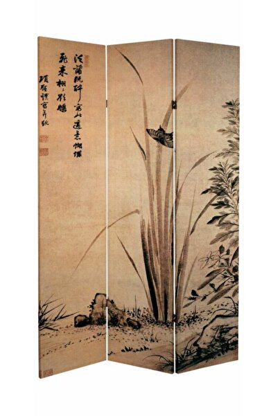 StellaStore Siyah Beyaz 3 Kanatlı Oda Bölücü Çift Taraflı Kanvas Paravan