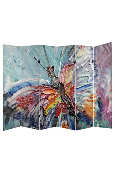 StellaStore Yağlı Boya Görünümlü Kelebekli 6 Kanatlı Oda Bölücü Çift Taraflı ...