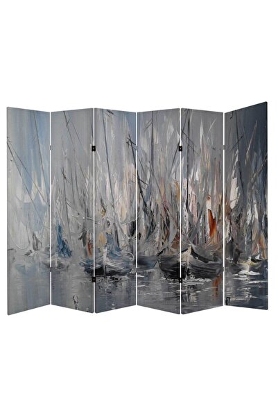 StellaStore Yağlıboya Görünümlü Yelkenli 6 Kanatlı Oda Bölücü Çift Taraflı Ka...