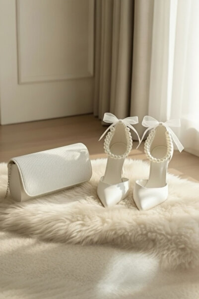 Vento Milano Milano716 Topuklu İnci Bilekli Gelin Nikah Abiye Ayakkabı ve Çan...