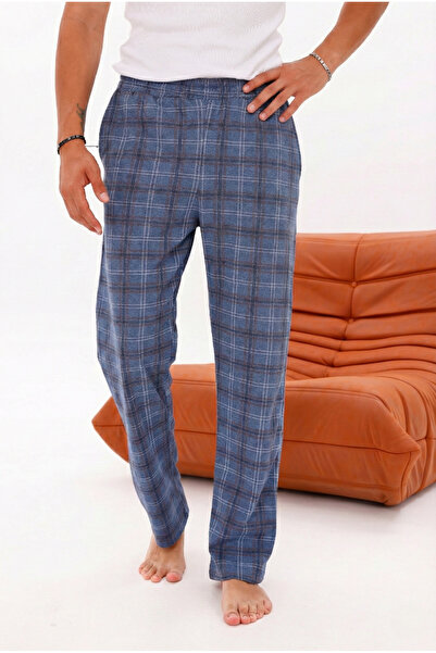 Arvin Pijama Erkek Ekose Baskılı Pamuklu Cepsiz Beli Lastikli Yazlık Pijama Altı Turkuaz-Bordo
