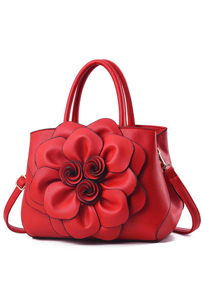 OEM Geantă de damă cu model floare din piele, curea de umăr și două mânere fi...