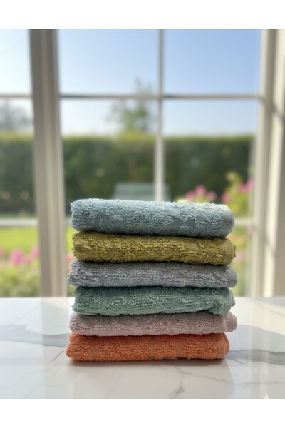 ARVESA 6'lı Lüks Buklet EL ve YÜZ Havlu Seti - %100 Pamuklu Jakarlı 30x50 cm