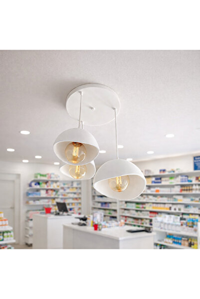 Ferisa Home Beyaz Beton Ampül Hediye Pinterest 3'Lü Sarkıt Avize Bohem Modern...