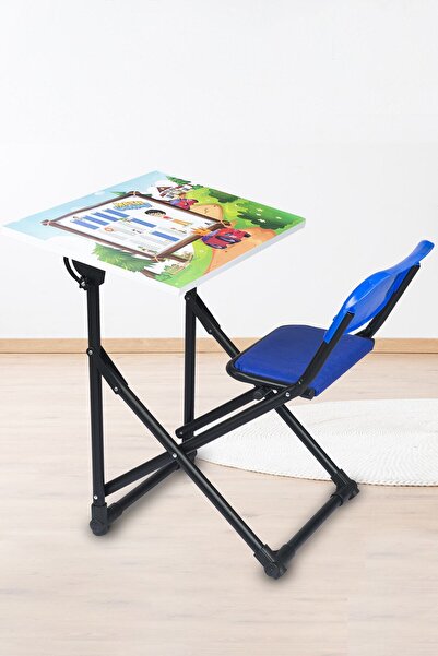 Bebelovv Çocuk Ders Çalışma Masası Yazı Tahtalı Lüks Katlanabilir Sandalyeli