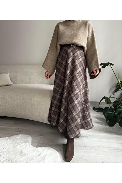 Muennesofi Kahverengi Ekose Kloş Etek