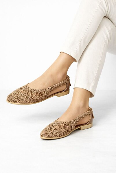 Beyond Women's Mink Open-Back Bowknot Knitwear Ballerina Shoes 1cm Byndmtf03