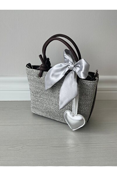 na nura collection Geantă de mână și de umăr din in maro-gri pentru femei, cu...