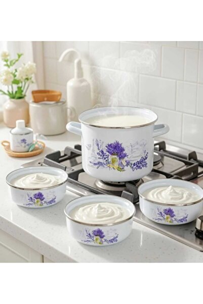 EBRULİEMAYE Lavender Enamel Yogurt Fermentation Set 6.5 Liter Pot 4 Pieces