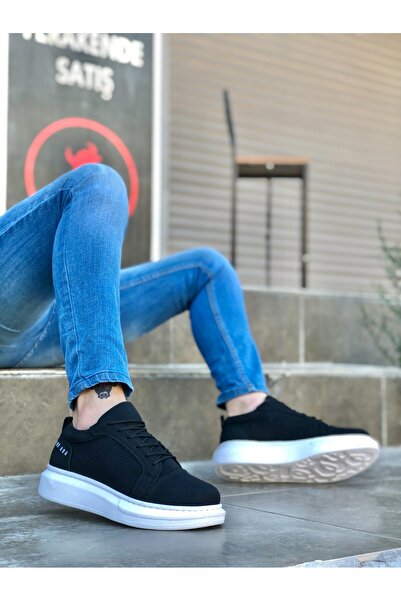 BOA BA0548 BOA Дебела висока подметка Черни мъжки спортни обувки с връзки