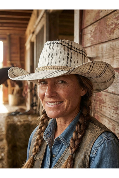 PIECE SIGNATURE Плоска каубойска шапка с каре, за жени и мъже (56-59 см)