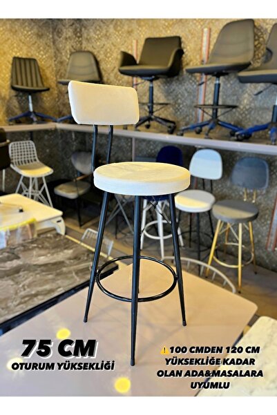 The SANDALYE SHOP Yeni,mila Beyaz Babyface Kumaş Bar Sandalyesi.75 Cm Oturum ...