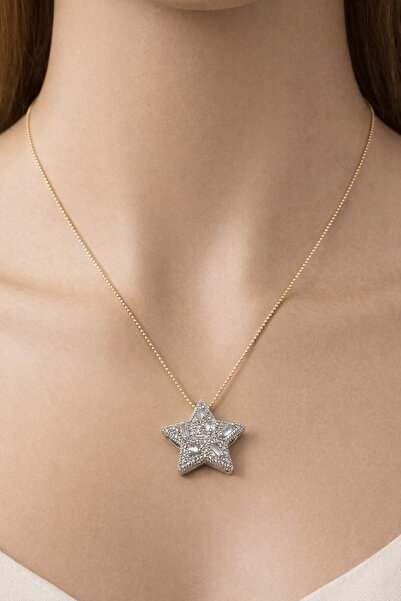 Genel Markalar Çelik Silver Yıldızlı Parıltılı Şık Kolye 45cm