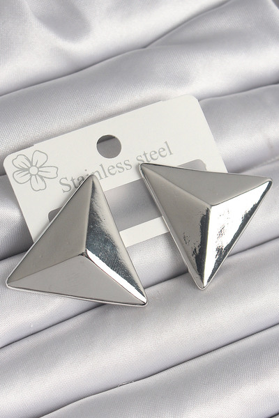 Skygo أقراط نسائية على شكل مثلث ثلاثي الأبعاد من النحاس الفضي - TJ-BKP10230