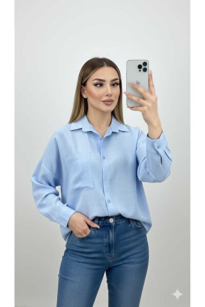 HC Boutique Cămașă oversize din in - Buzunar mare unic, model nou