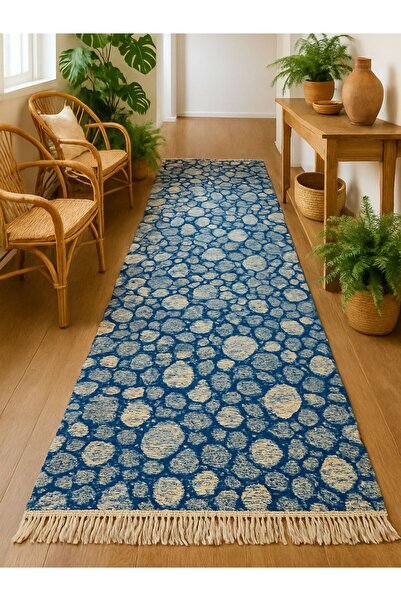 OEM Traditional rug, size 80 x 300 cm Blue and cream, Rustic model 3