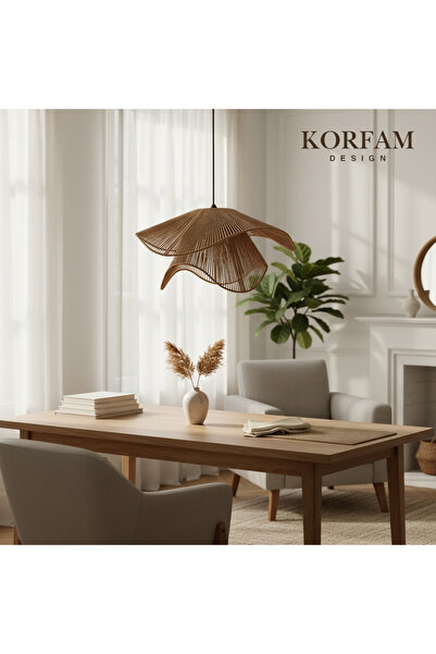 KorFam BREEZE AVİZE - Kahverengi Hasır El Yapımı Bohem Asimetrik Şekilli Rust...