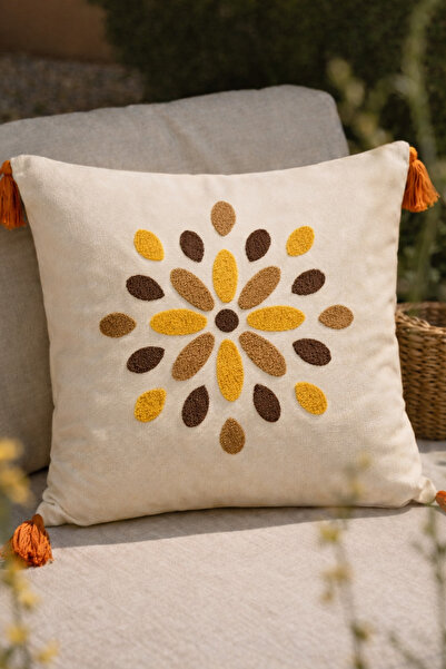 Shopyteks Retro Floral Motif Embroidered Decorative Throw Pillow Cover (Witho...