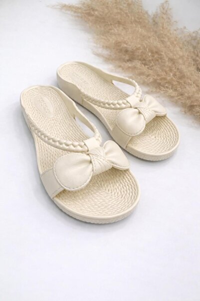 KAŞGAR Kadın Bej Kaymaz Tabanlı Banyo Balkon Plaj Sokak Terlik