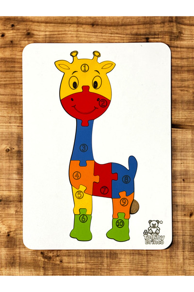 tollihy brinco Ahşap Eğitici Puzzle - 10 Parçalı Sayı ve Renk Öğretici Zürafa...