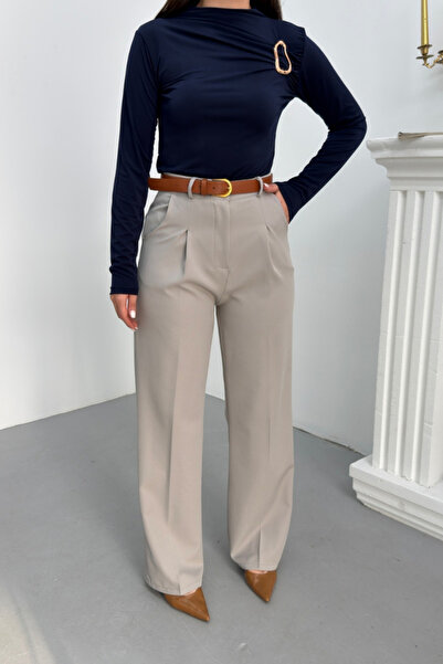 spirituel Women's Pants with Belt, Pleated Detail, Double Pockets, Wide Leg P...