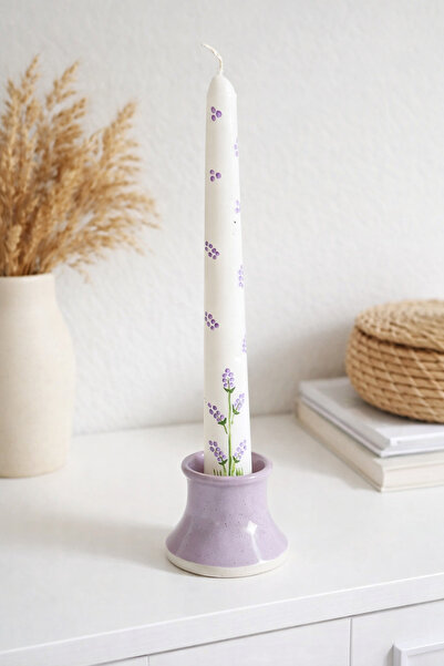 MİLE CONCEPT El Boyaması Şamdan Mum - Doğal Temalı Dekoratif Mumlar lavanta d...