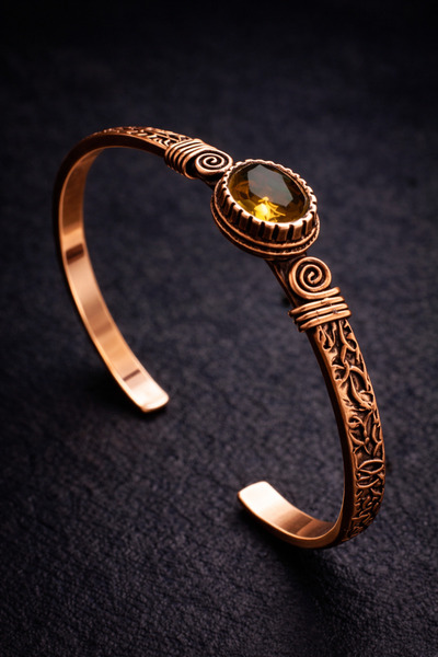 İyyaKee سوار نحاسي نسائي مصنوع من حجر الزولتانيت الطبيعي على شكل أسطوانة مصنو...