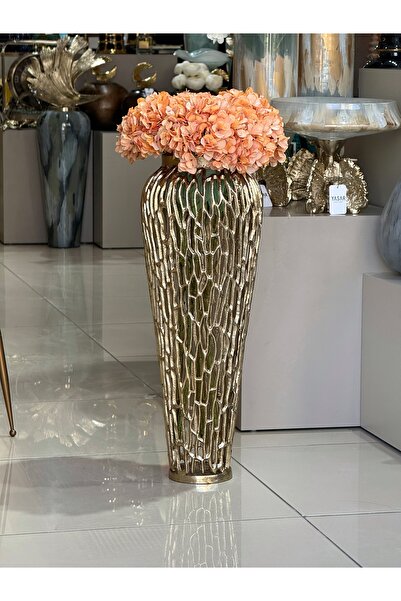 YASAR CONCEPT مزهرية أرضية معدنية من سولفان 66 سم ذهبية اللون