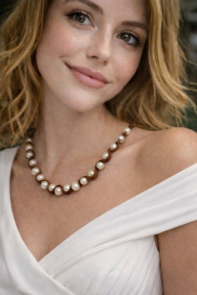 Kutcha Accessories Kutcha Tan Leather and Pearl Design Necklace