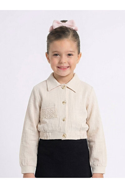 nk kids Jachetă pentru fete cu guler ascuțit, cu nasturi, talie din cauciuc, ...