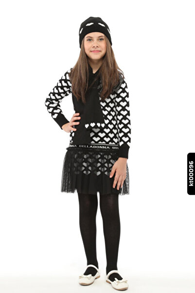 Belladonna Heart Patterned Girl's Knitwear Dress with Scarf, Hat and Knee Soc...