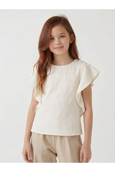 nk kids Bluză pentru fete de 8-14 ani - model ajurat cu mâneci înger, guler O...