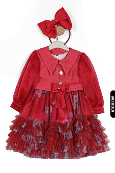 Belladonna 3-Piece Girl's Dress - Tulle, Ruffle, Floral Pattern, Pointed Coll...