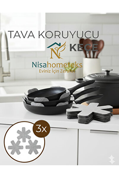 Nisahometeks Tava, Tencere Ve Borcam Koruyucu Çizdirmez Keçe 3'lü Set - Mutfa...