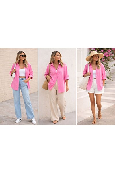 JADEWEAR Bohem Şehir Stili - Oversize Uzun Kollu Gömlek