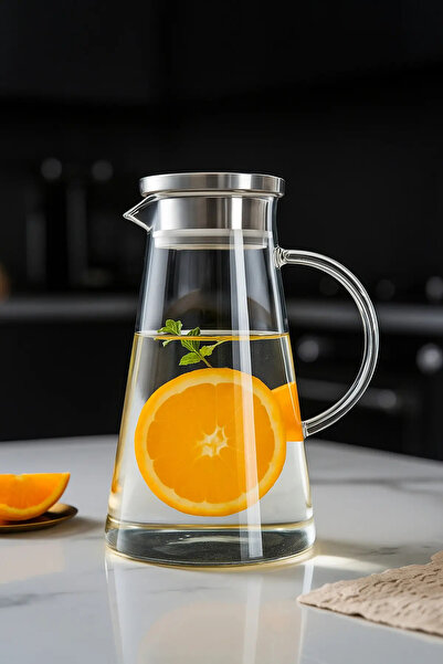 Paşabahçe Vakumlu Çelik Kapaklı Sürahi Isıya Dayanıklı Borosilikat Cam Sürahi (1800 ML) Kezze