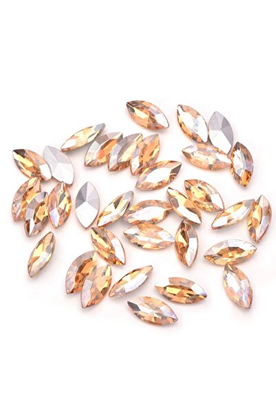 yiğit aksesuar 100 Pieces Adhesive Stone Backed Curved Champagne Gold Shuttle...