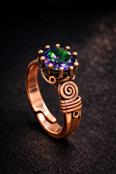 İyyaKee خاتم نسائي من النحاس مرصع بحجر التوباز المميز