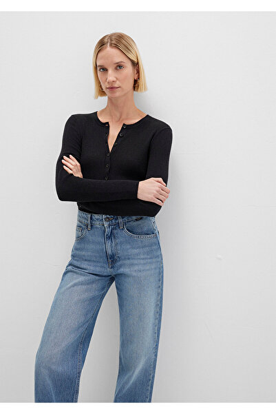 Mavi Anthrazitfarbener Pullover aus Wollmischung mit Knopfdetail, tailliert /...