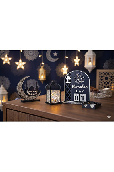 Zeugmart Ramazan Dekoratif 3’lü Set | Işıklı Fener + Ramazan Day Takvimi + Ay...