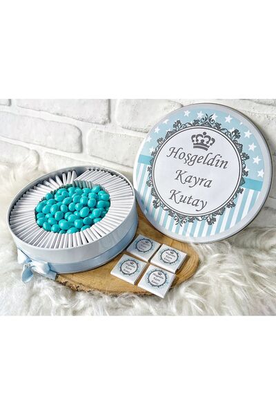 Sweet Story 150 Adet+200 Gr Drajeli Mavi Kral Tacı Temalı İsme Özel Hoşgeldin...