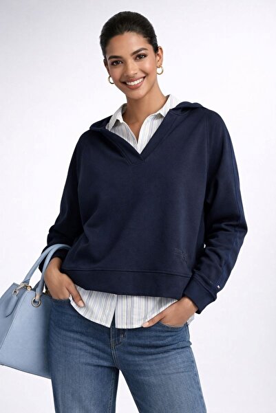 Tommy Hilfiger interlok  kumaş rahat kesim v yaka sweatshirt