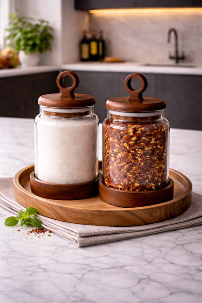 Paşabahçe 2'li 400ml Akasya Kapaklı Cam Saklama Kavanozu Seti - Baharatlık Ba...