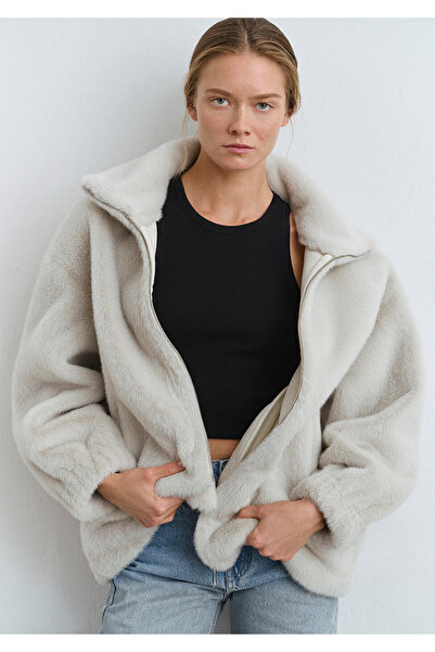 Mavi Açık Gri Peluş Ceket Oversize / Geniş Kesim 1110597-70037